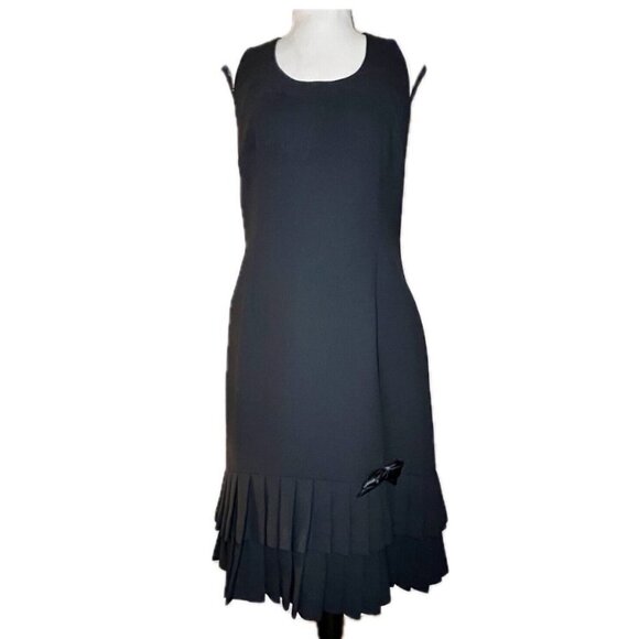 Amanda Smith Black Halter Dress With Pleated‎ Hem & Bow Embellishment Size 8 - Picture 1 of 7